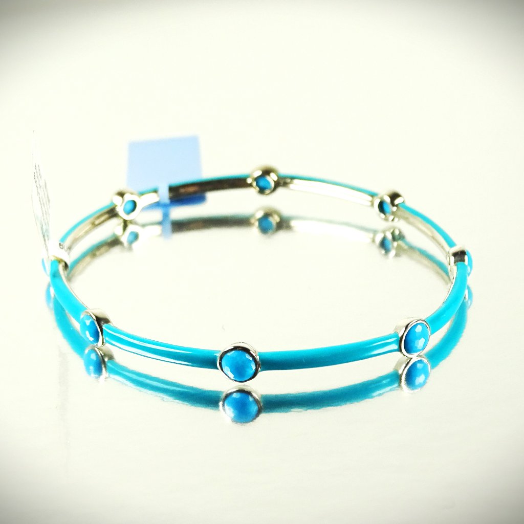 Ippolita Nwt Sterling Silver Carnevale 8-Stone Turquoise Ceramic Bangle Bracelet